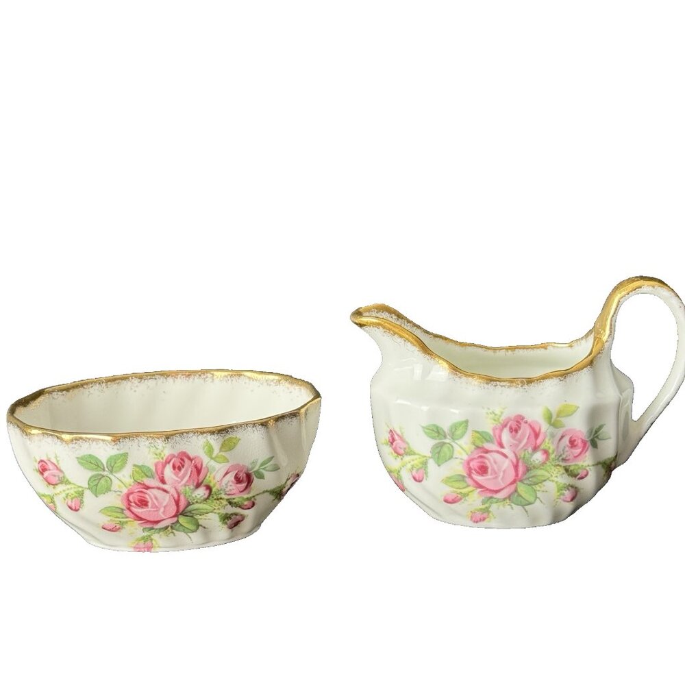 Taylor & Kent Mini Cream and Sugar Vintage Floral Gold Trim Bone China England